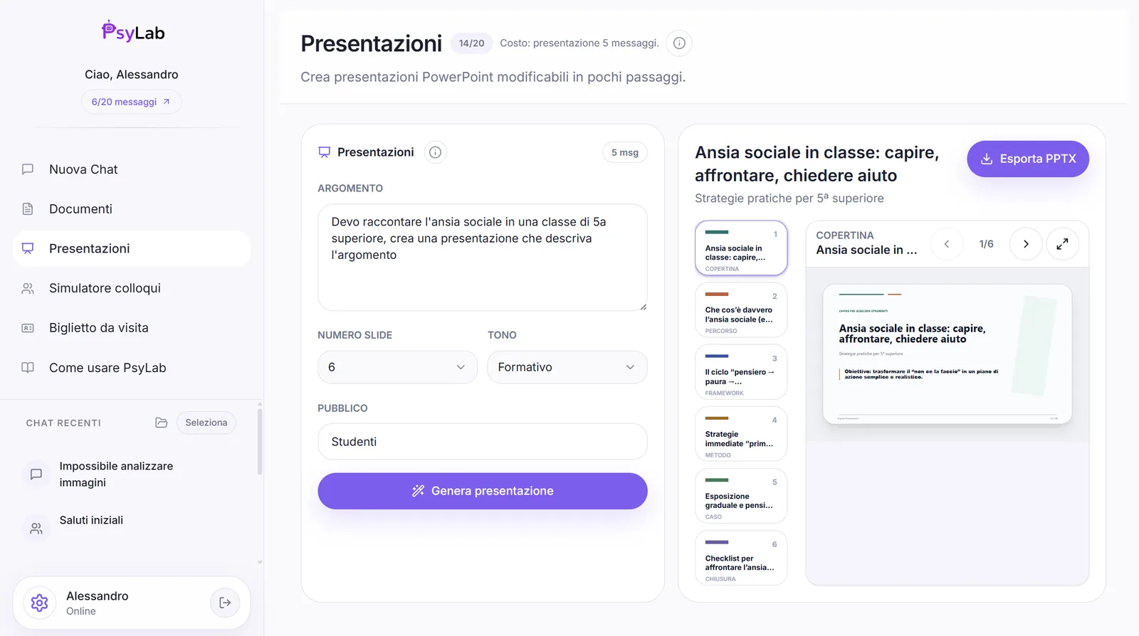 Generatore di presentazioni in PsyLab